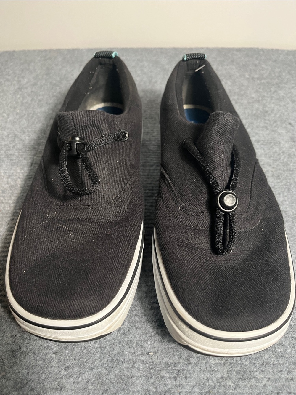 Keds Womens Black Canvas Slip-On Sneakers with White Soles